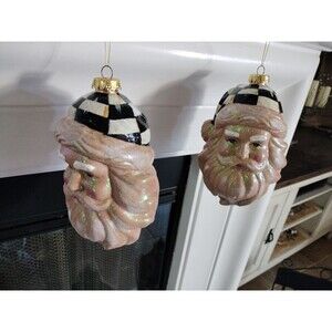 Pair of Old World Christmas Santa Claus Ornaments 8" Black White Checks